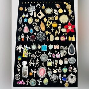 Vintage & Modern Gold & Silver Tone Assorted Necklace Pendant & Charm Lot Of 75+